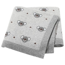 LAWKUL Baby Blanket for Newborn 100% Cotton Soft Knitted Blankets Boy Girls Comforter Koala 100x80cm Grey