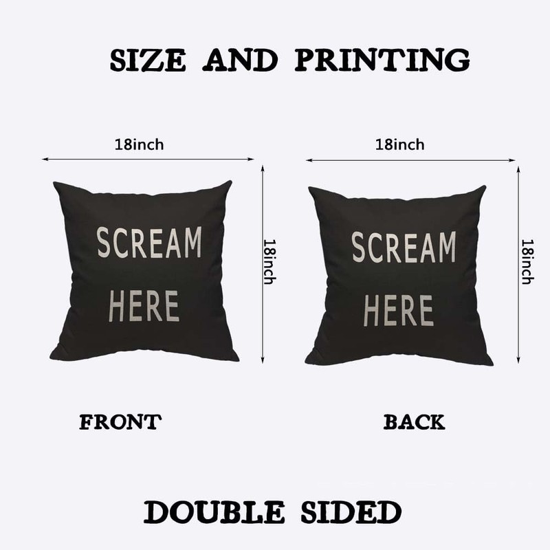 TKS MITLAN Scream Here Pillow Cover 18x18 inch Black White