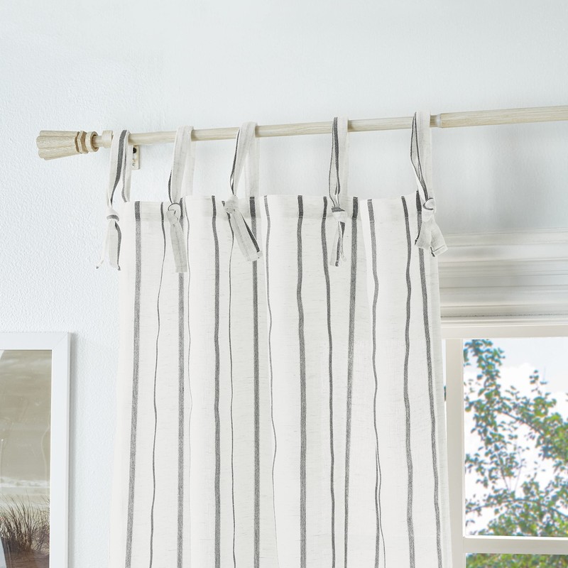 Martha Stewart Laguna Stripe Semi-Sheer Tie Tab Window Curtain Panel