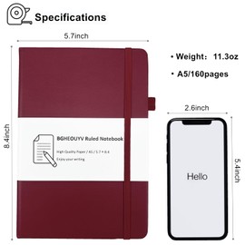 BGHEOUYV Notebook Journal, College Ruled Notebook Lined A5 160 Pages,Hard Cover Journals for Writing, Notebooks for Work Office School Women Men,5.7 inches x 8.4 inches(Wine Red)