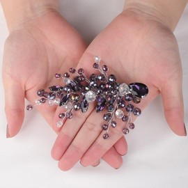 Teyglen Vintage Purple Rhinestone Hair Barrette Bride Crystal Wedding Hair Clips Bridal Rhinestone Side Headpiece Sparkly Hair Accessories for Women Bling Hairpins(Purple)