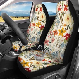 Quelytytrip Vintage Floral Print Seat Cover for Cars,SUV,Waterproof Front Seats Protector,Fashion Auto Interior Accessories for Women
