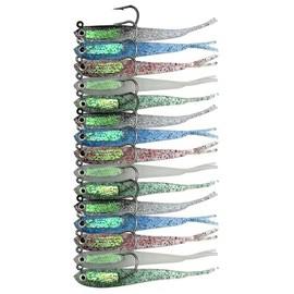 FOLANDO 15 PCS Fishing lures Soft Bait Set, Pre-Rigged Jigs Head Fishing Spoon Sea Fishing Lures Jig Head Soft Fishing Lures Kits