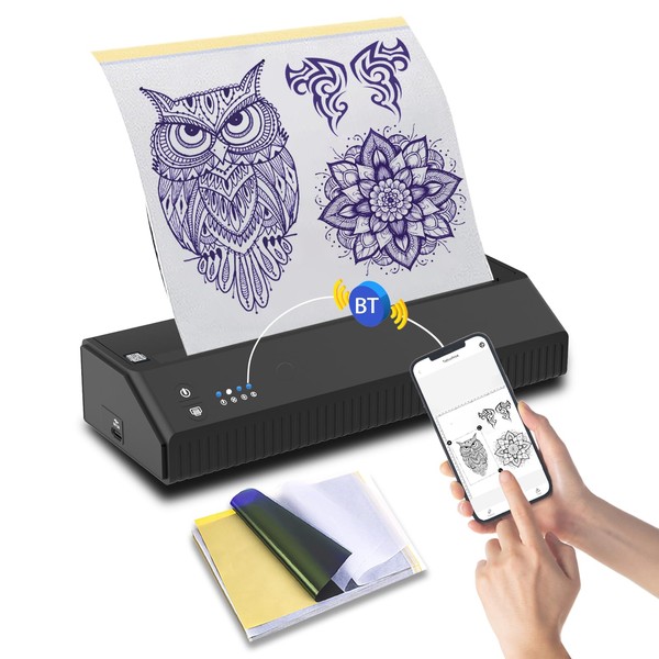 SWSEAM Wireless Tattoo Stencil Printer Stencil Printer for Tattooing with 10Pcs Transfer Paper Portable Rechargeable Thermal Transfer Printer 2500mAh with Android & iOS Phone & Laptop
