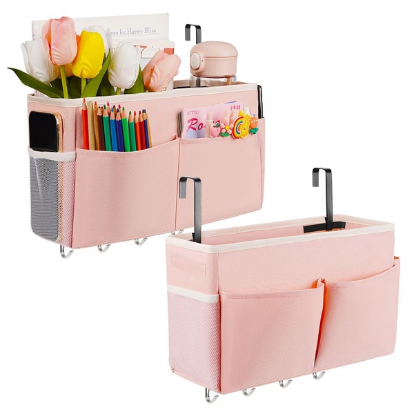 Frjjthchy Bedside Storage Organizer 5 Pockets with 4 Hooks Hanging