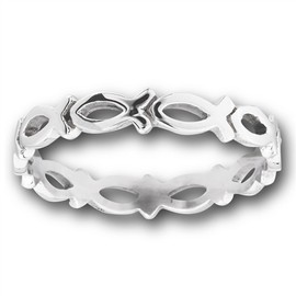 Eternity Christian Fish Stackable Ichthus Ring Stainless Steel Band Size 8