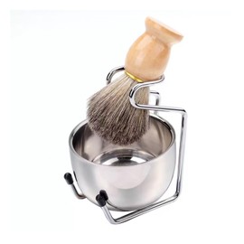 PCAORLEORS 3pcs Pure Badger Hair Shaving Brush Wooden Handle and Large Soap Dish with Stainless Steel Shaving Stand Men's 3-in-1 Shaving Set