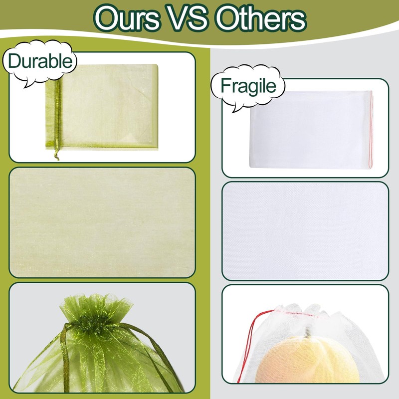 100 Large Fruit Protection Bags 7.9x11.8 Inch, Green Mesh Netting