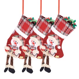 FASHEWELRY 3Pcs Christmas Red Stocking Gift Bags Cute Snowman Fabric Christmas Sock Goodie Bag Candy Storage bags 12 Inch Xmas Treat Bags Stocking Holiday Christmas Decoration Gifts