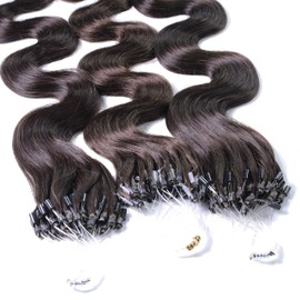 hair2heart Micro Ring Extensions Real Hair Wavy 25 Strands 1 g 50 cm Dark Brown