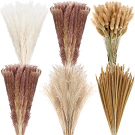 500 Pcs Dried Pampas Grass Decor Natural Pampas Grass Bouquet 17 in Boho Home Wedding Party Decor Flower Arrangement Phragmites Dried Flower White Pampas Grass Brown Reed Bunny Tail