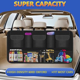 KAHIB Hanging Trunk Organizer, Backseat Trunk Organizer with 9 Pockets, Trunk Organizer for Suv Hanging Car Trunk Organizer Back Seat Hanging - Space-Saving Solution (42.5 * 20 inch)