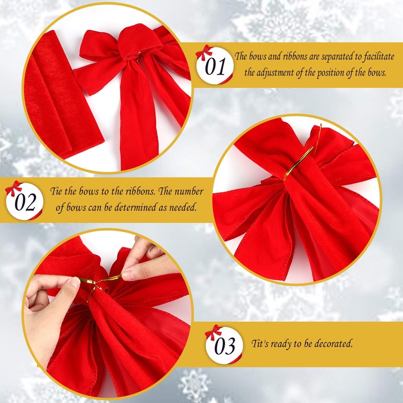 WILLBOND Christmas Ribbon and Bows Fence Decoration, 4 Pieces Christmas