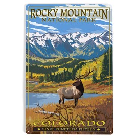 Lantern Press 12x18 Inch Metal Sign, Rocky Mountain National Park, Colorado, Fall and Elk