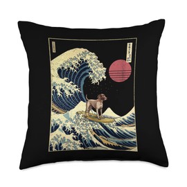 German Shorthaired Pointer Surfer German Shorthaired Pointer Japanese Kanagawa Wave Funny Surf Throw Pillow, 18x18, Multicolor