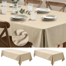 2 Pack Faux Linen Rectangle Tablecloth - Wrinkle Resistant Washable Tablecloths for Rectangle Table, Rustic Dining Table Cover Linens for Home, Party, Wedding (54 x 80 Inch,Beige)