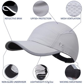 GADIEMKENSD Women Quick Dry Running Hat Reflective Baseball Cap Breathable Mesh UPF 50+ Summer Cap Lightweight Soft Ponytail Hats for Hiking Golf Tennis Outdoor Sports Light Gray XL