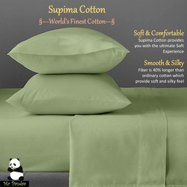 Mr Pandaa 100% American Supima Cotton 1000 Thread Count Sheet Set, Ultra Crisp, Sateen Weave Smooth Finish Plush Hotel Collection, 10" Deep Pocket, Breathable & Fade Resistant-RV Short King-Sage