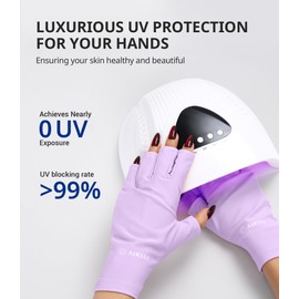 AIRSEE Premium UPF 50+ UV Protection Gloves for Gel Manicures - Fingerless Design for Professional Solon & Home Use, Anti UVA/UVB, Breathable Cool Tech Gloves for UV Lamp & Sun Protection (Purple)