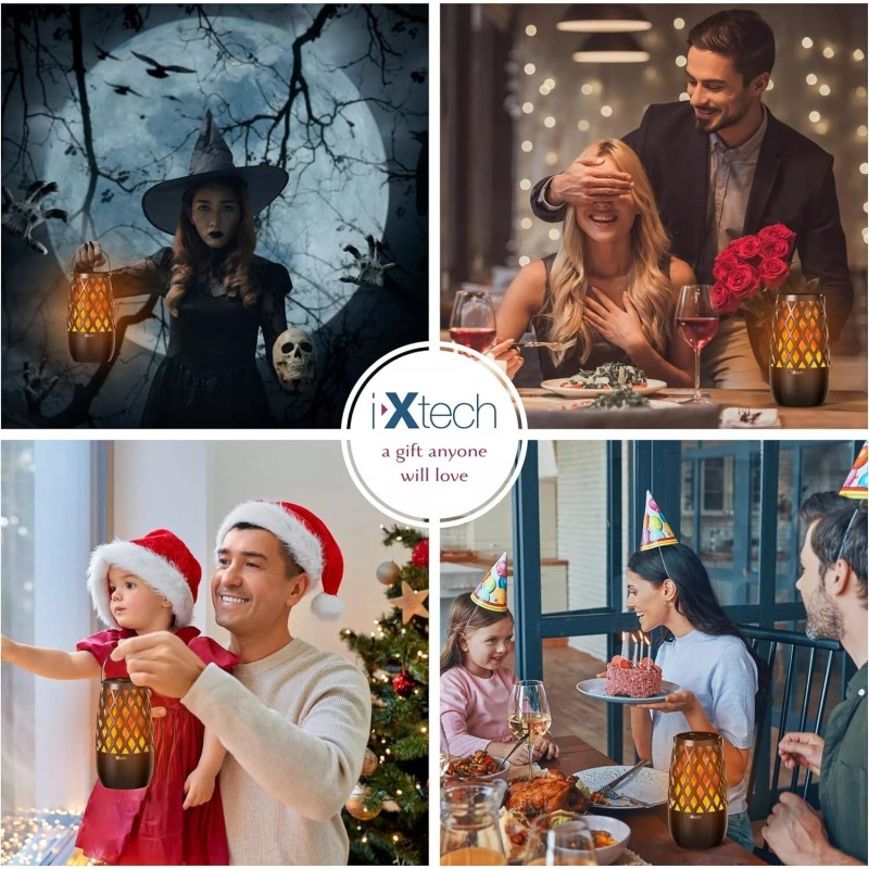 IXTECH Outdoor Bluetooth Speaker Waterproof Wireless with LED Flame Light,Hook