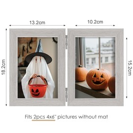Tinkeps Double Photo Frame 6x4, Hinged Folding Picture Frames 4x6 for Tabletop Display, Grey