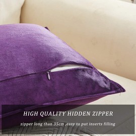 OMMATO Velvet Cushion Covers 16x16 inch Square Purple Decorative Throw Pillow Covers for Couch Sofa Living Room 40cm x 40cm 2 Pack