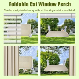 Woleu Cat Window Perch, Foldable Cat Hammock for Window, Cordless 2 in 1 Pet Bed with 4 Suction Cups, Kitten Seat Heavy Duty Hold Up to 44 lbs with Metal Frame & Breathable Mat