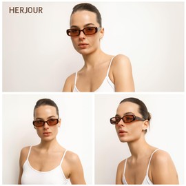 HERJOUR Rectangle Retro Trendy Sunglasses Womens Mens 90s Classic Vintage Narrow Sun Glasses AR82269