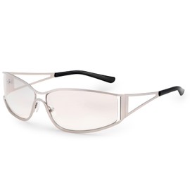 Dollger Y2k Sunglasses for Women Trendy Y2K Glasses Metal Wrap Around Retro 2000S Silver Sunglasses