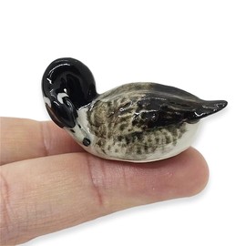 WitnyStore 1⅝" Gray Bend Neck Canada Goose Branta Geese Ceramic Fowl Bird Figurine Terrarium Decoration Collectible Statue for Adult Collectors Handcrafted Porcelain Sculpture Home Room Tabletop Decor