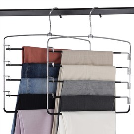 Pants Hangers 2 Pieces,5 Tier Closet Organizers and Storage Clothes Hangers,Hangers Space Saving with Swing Arm,Multiple Metal Hangers Clothes Organization for Pants Trousers Jeans Leggings Slacks