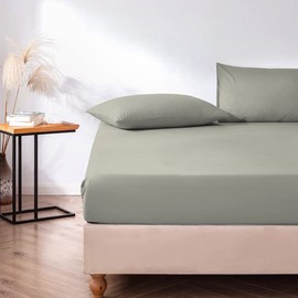 Pizuna Pure 100% Cotton Full Fitted Sheet Only, 600 Thread Count Long Staple Cotton Crisp Sateen Weave 15inch Deep Pocket Fitted Sheet (Combed Silver Full Fitted Sheet Cotton)