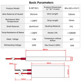 2PCS PTC Heating Element AC/DC 110V 60C Aluminum Shell Insulated Constant Temperature Ceramic Thermostatic Heaters Plate 3.15x1.12in, PTCYIDU