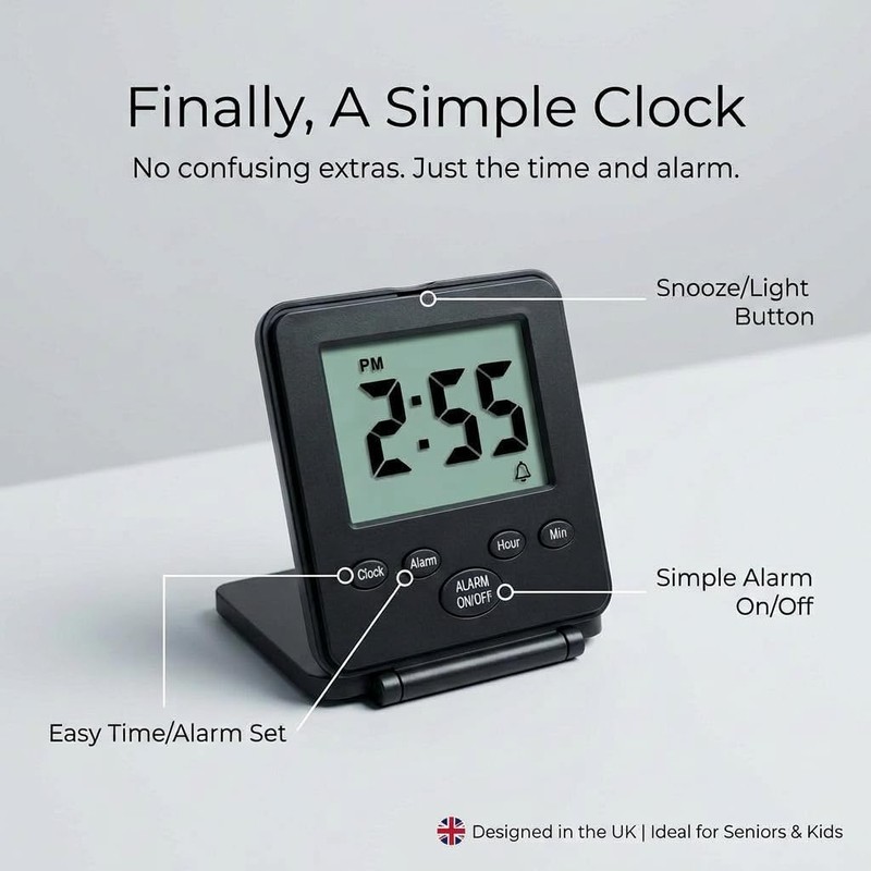 Digital Travel Alarm Clock - No Bells, No Whistles, Simple