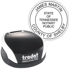MaxMark Round Notary Pocket Stamp for State of Tennessee - Self Inking Portable Stamp - 1-5/8" (40mm) - Black & White Case