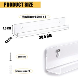Esmula 8 Stück Schallplattenregal Wandhalterung, Schallplattenhalter aus transparentem, Vinyl Regal Acryl 30 cm Vinyl lp Regal Schallplattenständer Acryl Album Plattenhalter Wand für Platten und Fotos