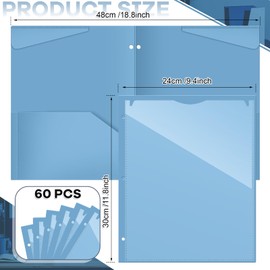 Henoyso 60 Pack 2 Pocket Folders with Clear Front Pocket 3 Hole Punched Plastic Heavy Duty Folders with Pockets for 3 Ring Binder Folders for 11 x 9 Inch Paper Holder Office Classroom(Haze Blue)