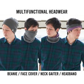 CHARM Mens Organic Cotton Neck Gaiter - Headband Beanie Chemo Hat Hairband Ear Warmer Black Light Gray