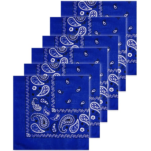 ToBeInStyle Paquete de 6 bandanas unisex de algodón, Royal, Talla
