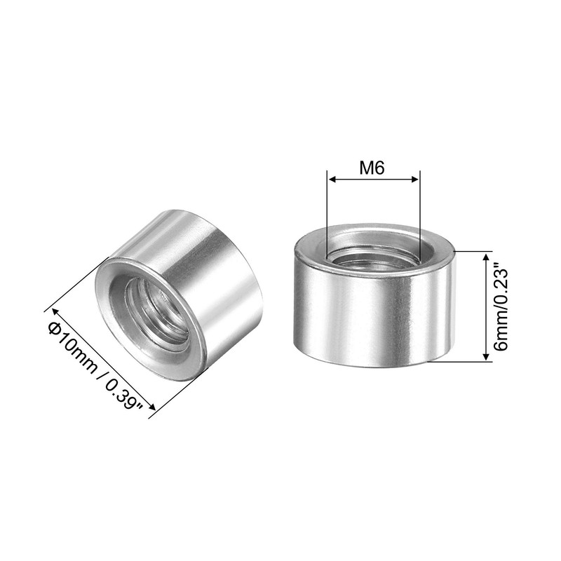 sourcing map Round Weld Nuts, M6 x 10mm x 6mm