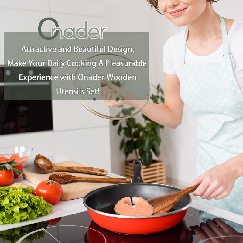 Onader Wooden Spoons for Cooking, 6Pcs Kitchen Utensils for Non-Stick