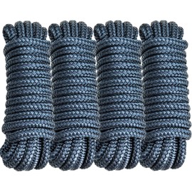 Zodazoqa 4 PCs 3/8" x 15' Boat Dock Lines,Pre-Spliped 12" Eyelet Fender Lines, Heavy-Duty Double Braided Nylon Marine Ropes for Mooring, Docking Yacht Pontoon Accessories (Navy Blue, 3/8" x 15ft)