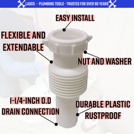 LASCO 03-4315 White Plastic Tubular 1-1/4-Inch Flexible Extendable Slip Joint Extension with Nut and Washer