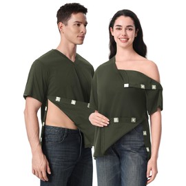 AprBark Magnetic Buttons Post Shoulder Surgery Recovery Shirt for Men V-Neck Tear Away Adaptive Chemo Port Clothing for Women