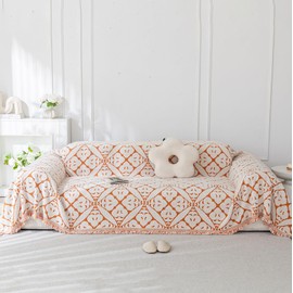 HANDONTIME Vintage Sofa Covers Flower Loveseat Couch Cover Orange Geometric Sofa Covers for Sectional Couch Chenille Pet Protector Furniture Covers Thick, Soft, Non-Pilling, Washable, 71" X150"