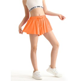 Orange Girls Flowy Shorts with Pocket 2 in 1 Kids Butterfly Skirts Quick Dry Athletic Skorts for Girls Bike, Soccer, Basketball Size 7 8