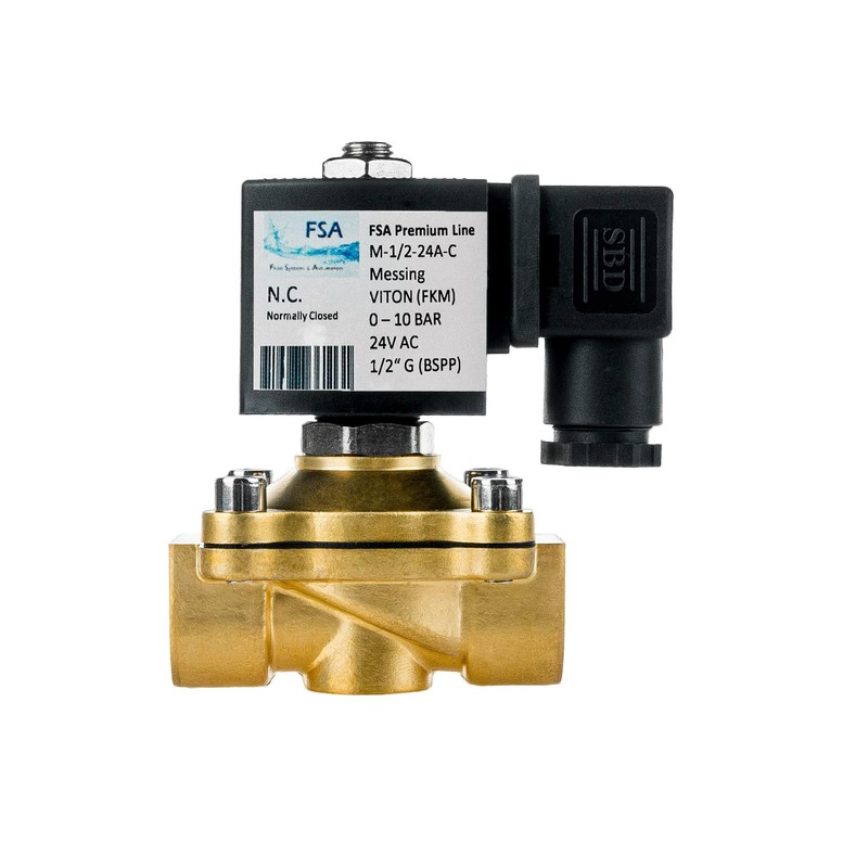 FSA Viton Solenoid Valve Brass 1/2 Inch 24 V AC