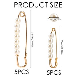 Gold Safety Pins for Clothes With Pearl 10pcs Large Safety Pins Strong Sweater Shawl Decoration Clip Big Safety Brooch Pins for Hat Kilt Blanket Shirts Cardigans Skirts Pants