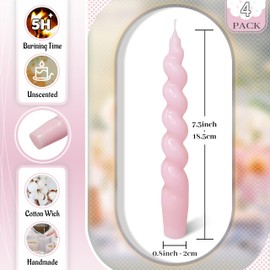 FLAMMUL Tapered Candles Short Candlesticks - Spiral Taper Candles Twisted Candlesticks 4PCS Unscented Candle Sticks 7.5 Inch Dinner Candles for Table Home Decor(Gradient Pink)