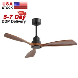 USA  48 Inch 3 Blade Wood Ceiling Fan Home Smart Ceiling Fan Without Light and Remote Controlcolor: Black, plug type: US, voltage (v): 110-220V